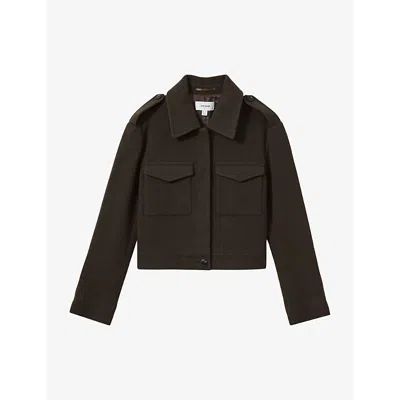 REISS WOMENS MOCHA BROWN NOVA CROPPED WOOL-BLEND JACKET