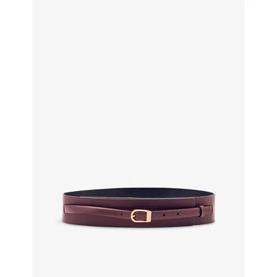 REISS WOMENS BURGUNDY ODELL DOUBLE-STRAP LEATHER BELT