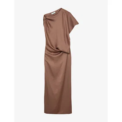 Reiss Womens  Paige Asymmetric Satin Maxi Dress In Brown