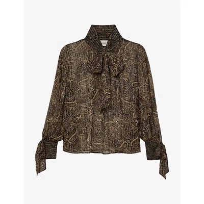 Reiss Womens  Paisley-pattern Georgette Blouse In Black