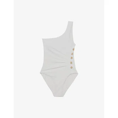 Reiss Womens Ivory Palma One-shoulder Swimsuit In White