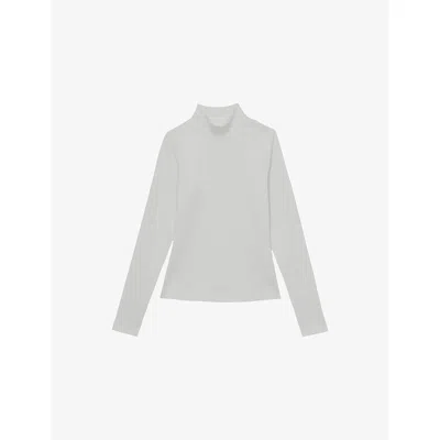 Reiss Womens White Polly Ribbed Stretch-cotton Top
