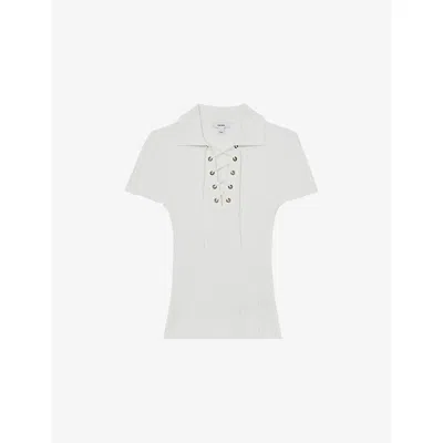 Reiss Womens Ivory Poppy Lace-up Knitted Top