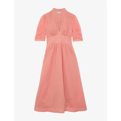 Reiss Womens Pink Poppy Short-sleeve Woven Midi Dress