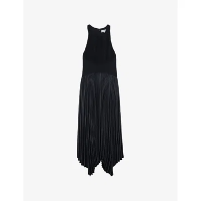 Reiss Womens Navy Rachel Pleated Sleeveless Woven Midi Dress In Black