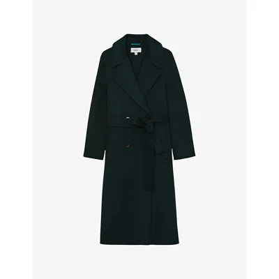 REISS WOMENS GREEN RENE DOUBLE-BREASTED WOOL-BLEND COAT