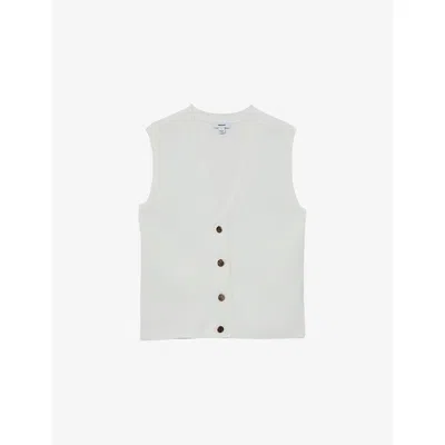 Reiss Womens White Ria Herringbone-textured Knitted Waistcoat Xs