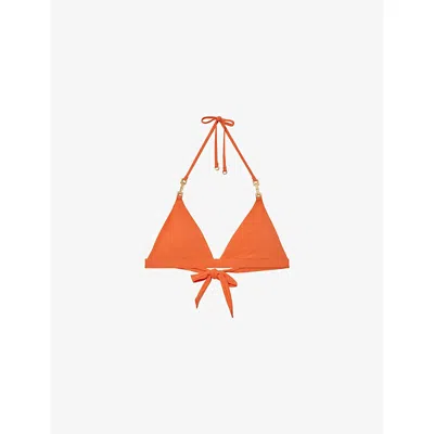 Reiss Womens Coral Orange Riah Side-tie Low-rise Stretch-woven Bikini Bottoms