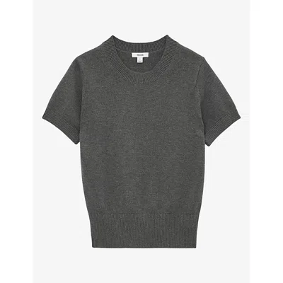 Reiss Womens  Rita Short-sleeved Wool And Cotton Top In Grey