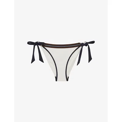 Reiss Womens Ivory Riva Colour-block Side-tie Stretch-woven Bikini Bottoms In Multi