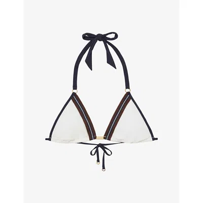 Reiss Womens Ivory Riva Colour-block Triangle Stretch-woven Bikini Top In Multi