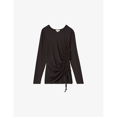 Reiss Womens  Riyo Ruched Stretch-jersey Top In Burgundy