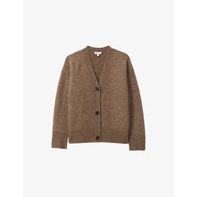 Reiss Womens  Robyn Brushed Alpaca Wool-blend Cardigan In Mink