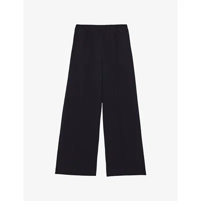Reiss Womens Navy Robyn Elasticated-waist Wide-leg Stretch-woven Trousers In Black