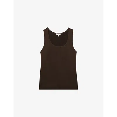 Reiss Womens Ruby Sleeveless Stretch-silk Top Chocolate