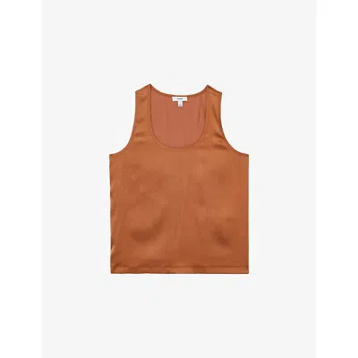 Reiss Womens Toffee Ruby Sleeveless Stretch-silk Top Xs