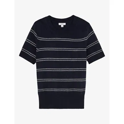 Reiss Womens  Sabrina Striped Knitted T-shirt In Navy Grey