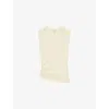 Reiss Buttermilk Sadie Cap-sleeve Ruched Jersey Top In Buttermilk