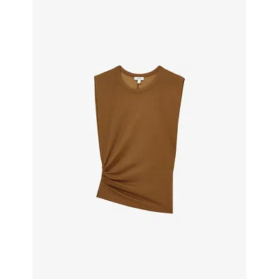 Reiss Ochre Sadie Cap-sleeve Ruched Jersey Top
