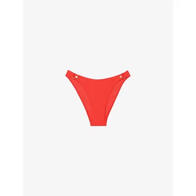 Reiss Womens Coral Orange Sandy Stud-embellished Bikini Bottoms In Red