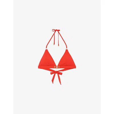 Reiss Womens Coral Orange Sandy Stud-embellished Triangle Bikini Top