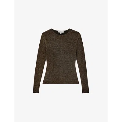 Reiss Womens Gold Saraphina Metallic Stretch-knit Top In Green