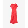 Reiss Womens Orange Saskia Asymmetric Draped Woven Midi Dress In Pink