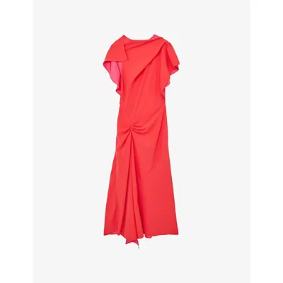 Reiss Womens Orange Saskia Asymmetric Draped Woven Midi Dress In Pink