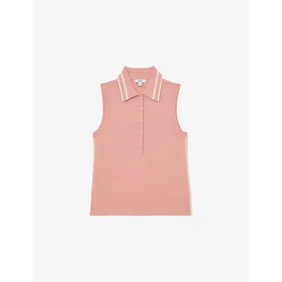 Reiss Womens Pink Ivory Saskia Sleeveless Wool And Cashmere Polo Top In Brown