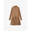 Reiss Womens  Savannah Ribbed Flared Jersey Mini Dress In Camel