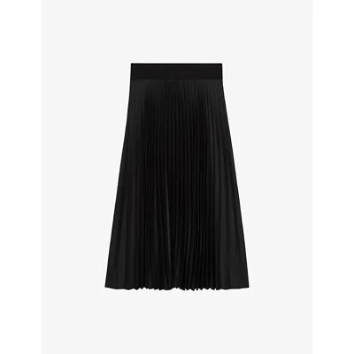 Reiss Womens Black Seren Pleated Woven Midi Skirt