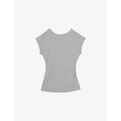 Reiss Womens Grey Marl Serena Scoop-back Stretch-cotton Top In Gray