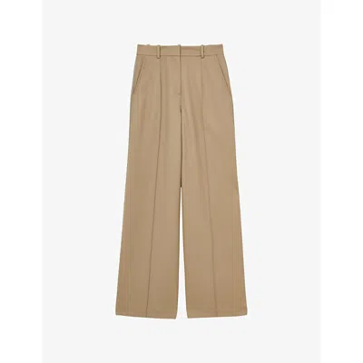Reiss Womens Sage Green Side-zip Wide-leg Stretch-woven Trousers