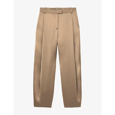 Reiss Womens  Sierra Tapered-leg High-rise Satin Trousers In Gold