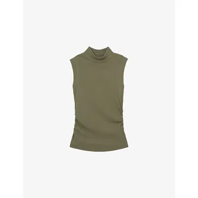 Reiss Womens Khaki Green Simone High-neck Stretch-cotton Vest