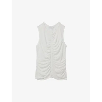 Reiss Womens Cream Simone Ruched-front Slim-fit Woven Vest