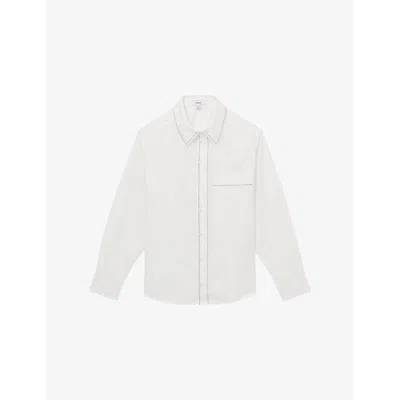 Reiss Womens Sofia Topstitched Button-through Cotton Shirt White