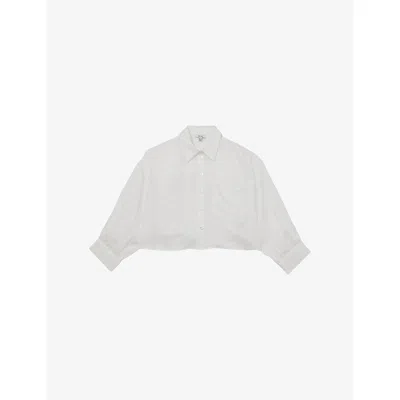 Reiss Womens White Solena Cropped Linen Shirt