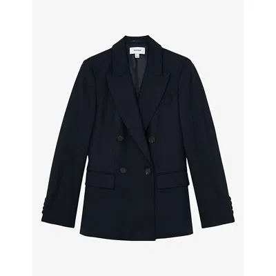 Reiss Womens  Solene Double-breasted Wool-blend Blazer In Navy