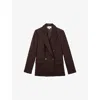 Reiss Womens Aubergine Solene Peak-lapel Double-breasted Stretch Wool-blend Blazer In Brown