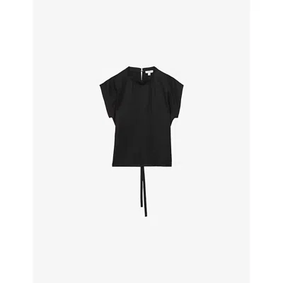 Reiss Womens Black Soleya Cap-sleeved Woven Top