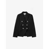Reiss Black Tailored Textured Wool Blend Double Breasted Blazer