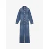 Reiss Womens Terra Front-slit Denim Midi Dress Indigo In Indigo