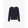 Reiss Womens Navy Tilly Chain-embellished Long-sleeve Stretch-knit Top In Blue