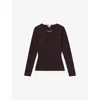 Reiss Womens Plum Tilly Chain-embellished Long-sleeve Stretch-knit Top In Brown