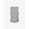 Reiss Womens Grey Marl Trudy Round-neck Ruched-side Ribbed Stretch-cotton Vest