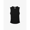 Reiss Womens Black Trudy Ruched Stretch-cotton Vest Top