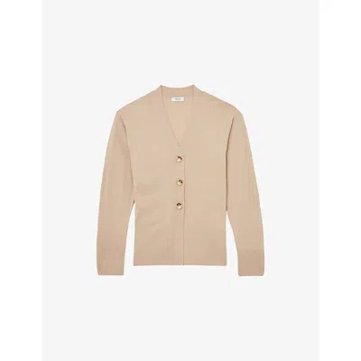 Reiss Womens Neutral Tyla V-neck Wool-blend Cardigan Xs