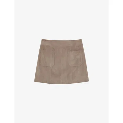 Reiss Womens Neutral Vida Patch-pocket Suede Mini Skirt