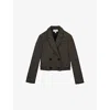 Reiss Womens  Vienna Double-breasted Cropped Wool-blend Blazer In Brown Check